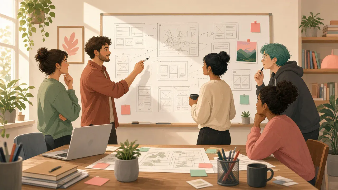 Game developers collaborating in a bright studio